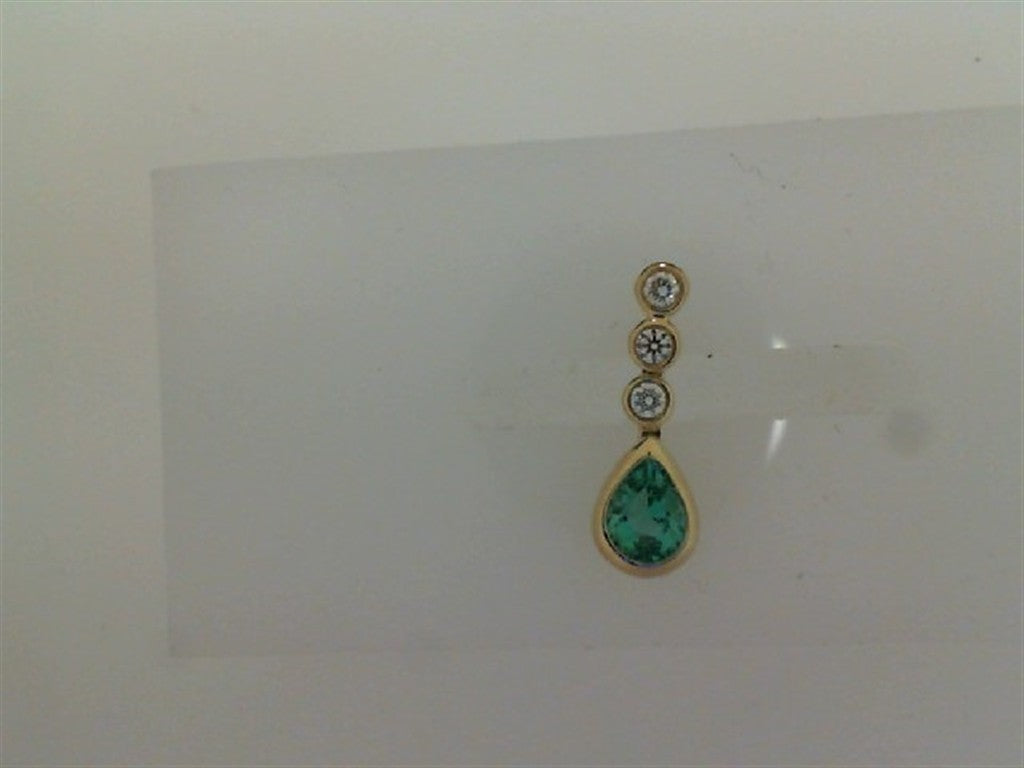 14K White Gold Oval Emerald and Diamond Pendant