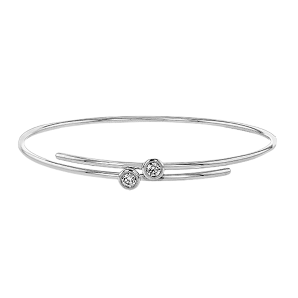 Simon G. 18K White Gold By-Pass Bezel Set Round Diamond Bangle