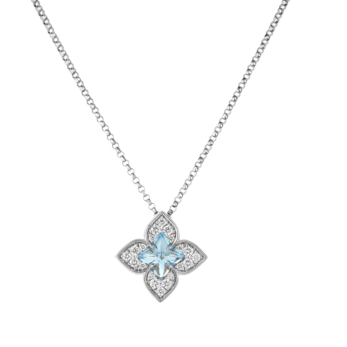 Roberto Coin 18K White Gold Venetian Princess Carnival Diamond and Blue Topaz Flower Necklace