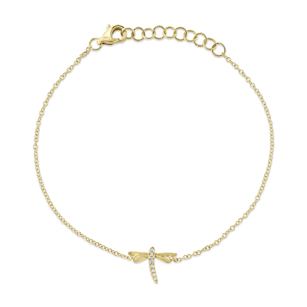 Shy Creation 14K Yellow Gold Diamond Dragon Fly Bracelet