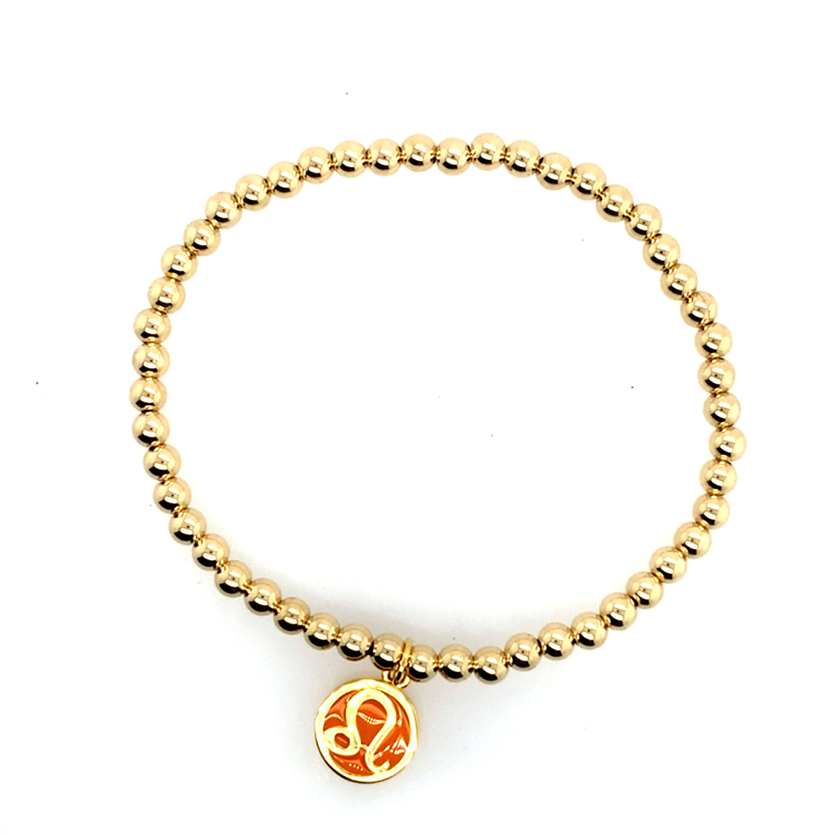 Dee Berkley Gold Filled Beaded Bracelet with Enamel Leo Charm