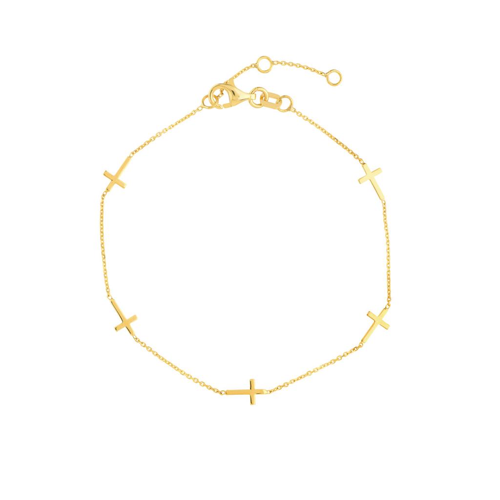 Rolland's Designs 14k 5 Station Mini Cross Bracelet