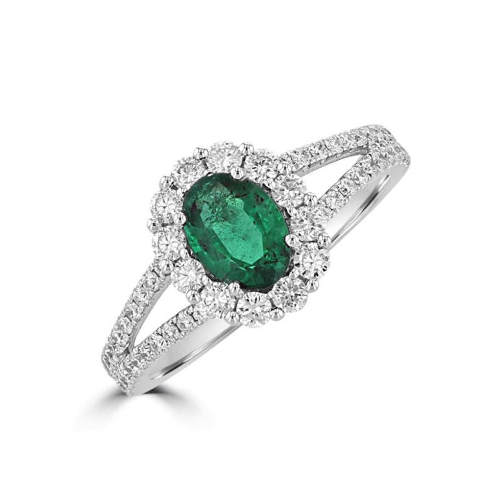 Rolland's Designs 14K White Gold Diamond & Emerald Ring