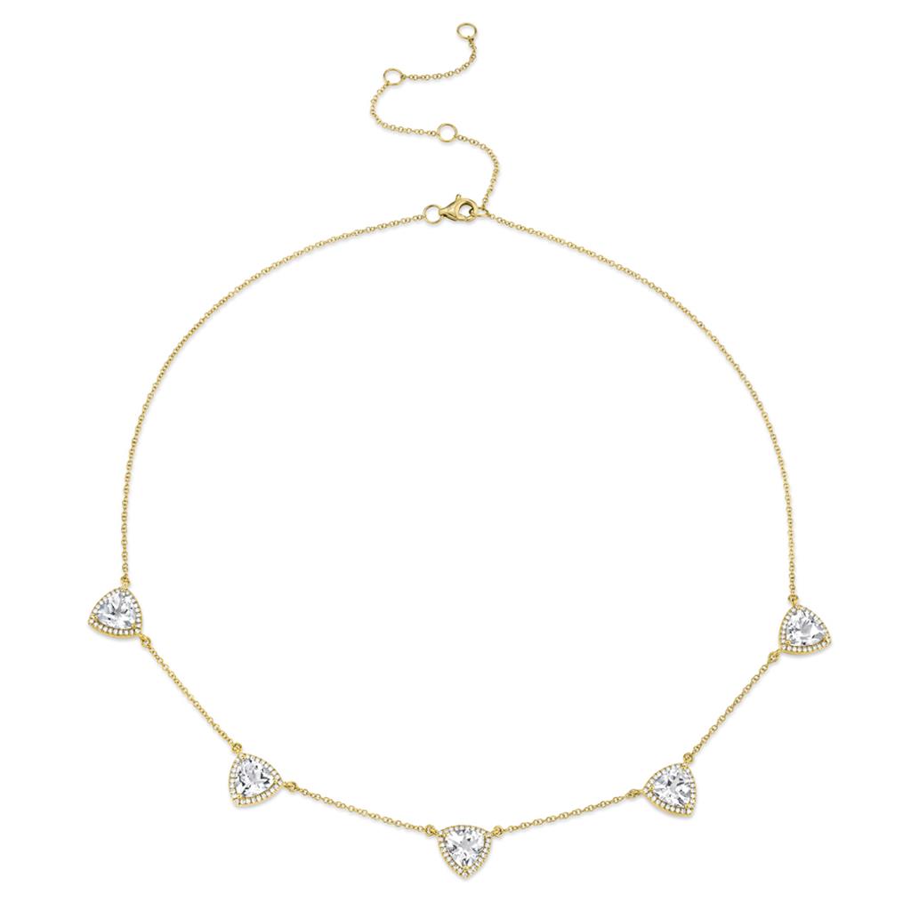 Shy 14Ky 5 Station WhiteTopaz Trillions in Diamond Halo Necklace