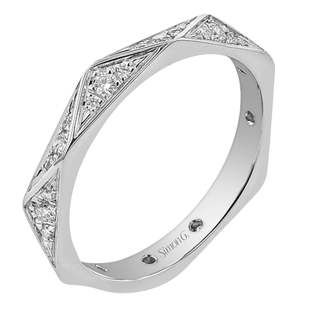 Simon G. 18K White Gold Faceted Design Diamond Band