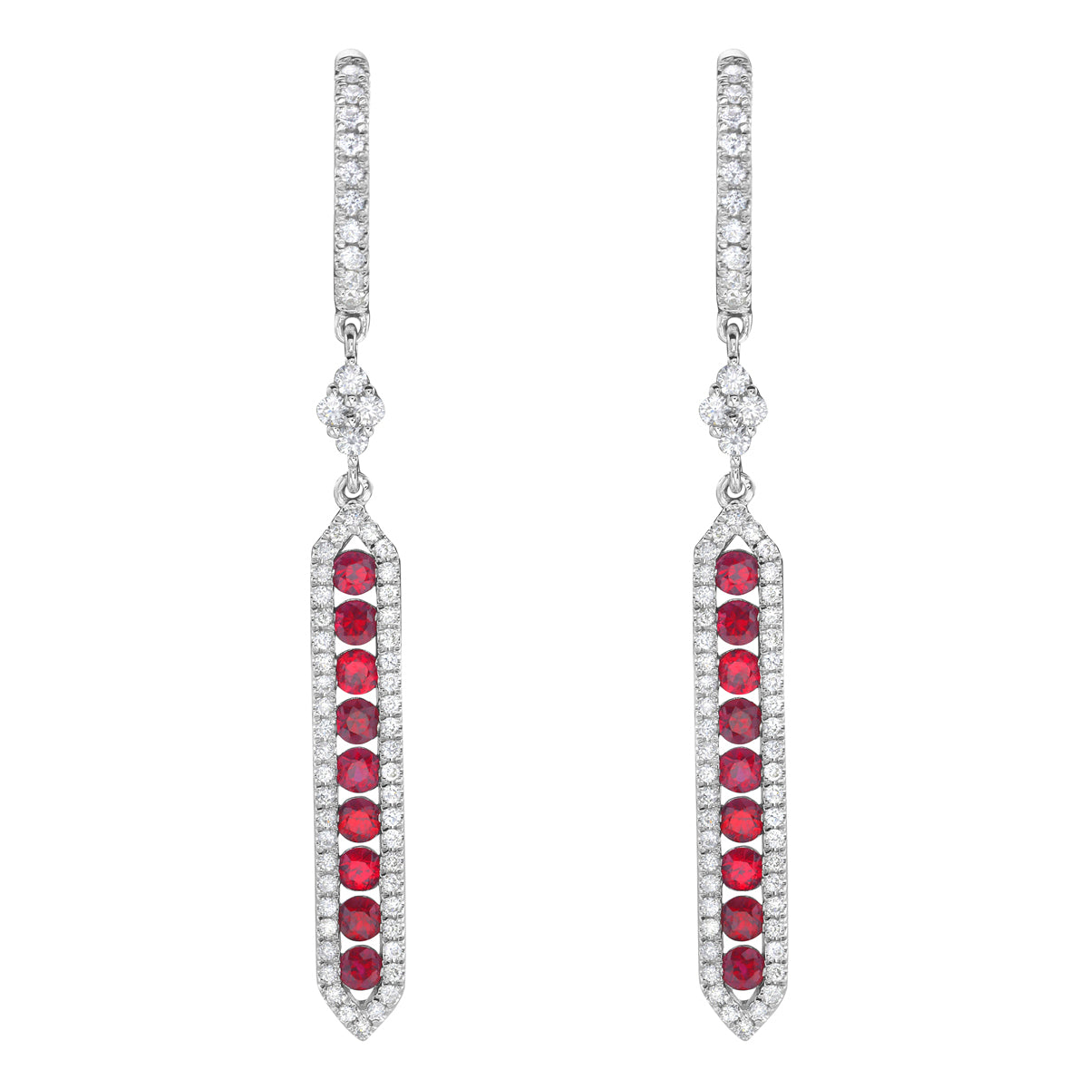 14K White Gold Diamond And Ruby Earrings