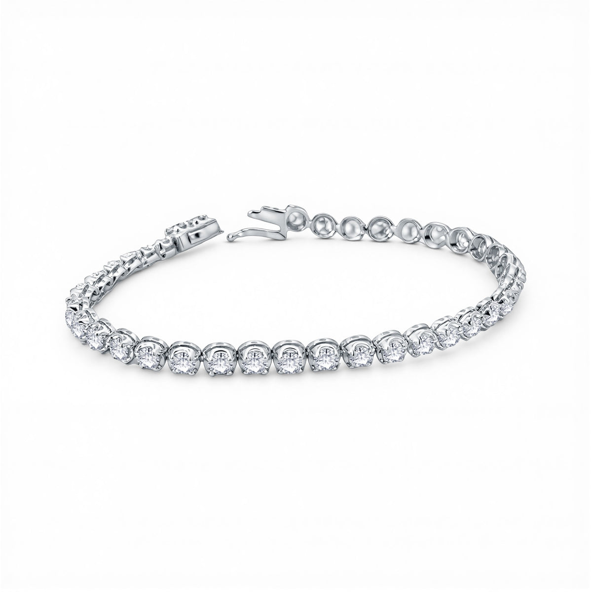 14K White Gold 4 Prong Scalloped Diamond Tennis Bracelet