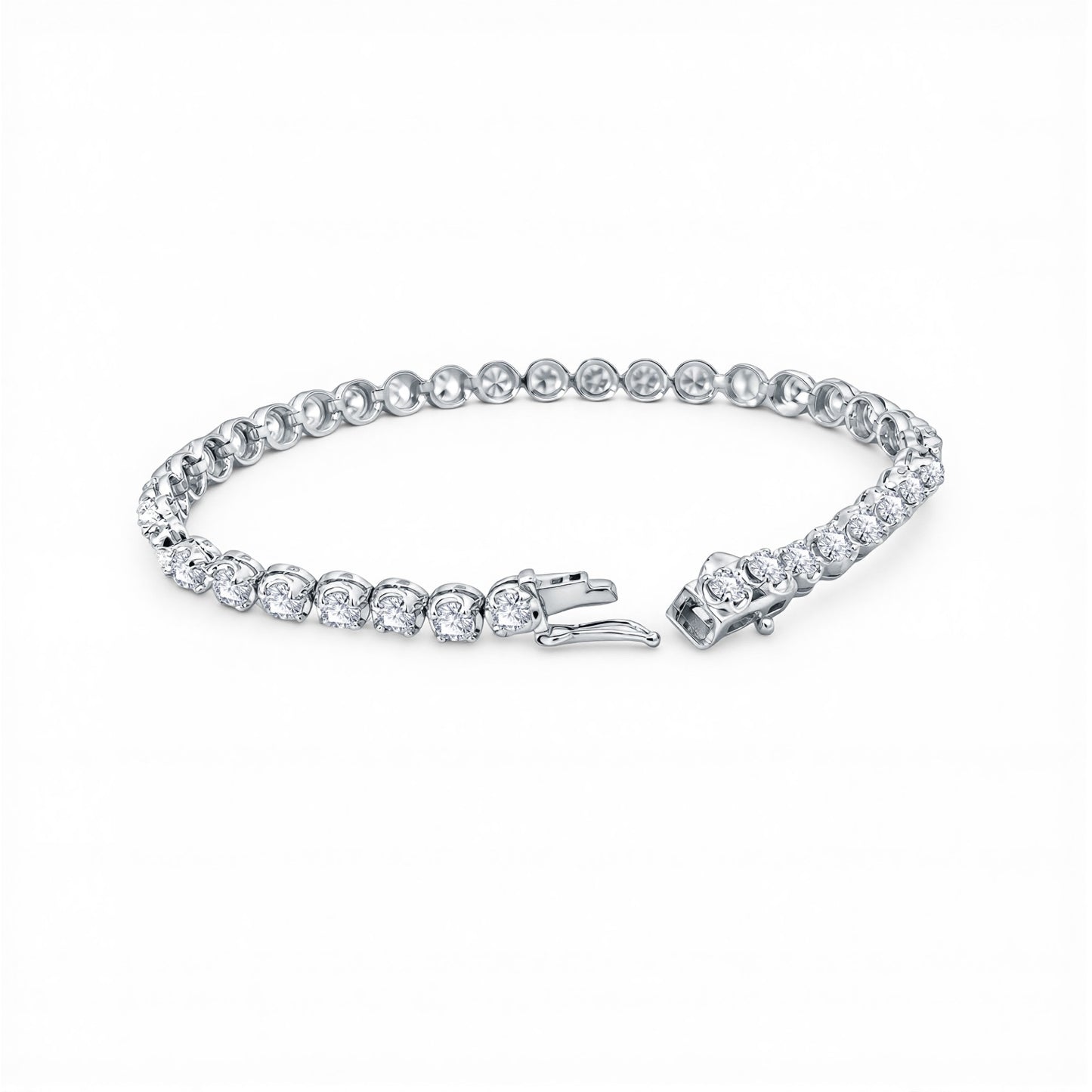14K White Gold 4 Prong Scalloped Diamond Tennis Bracelet