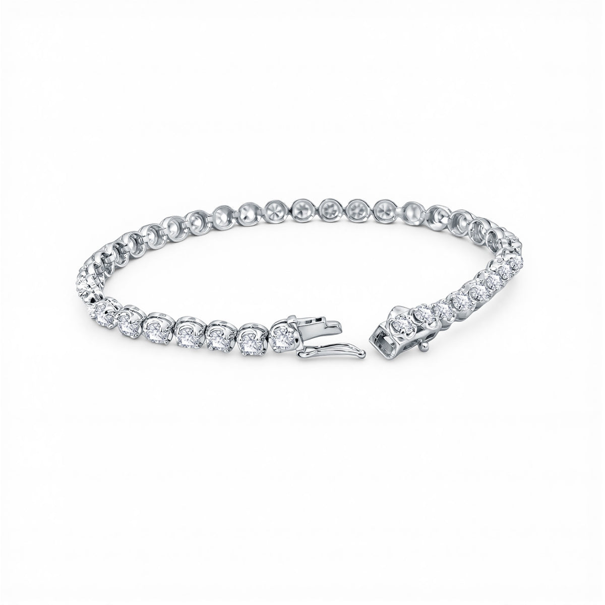 14K White Gold 4 Prong Scalloped Diamond Tennis Bracelet