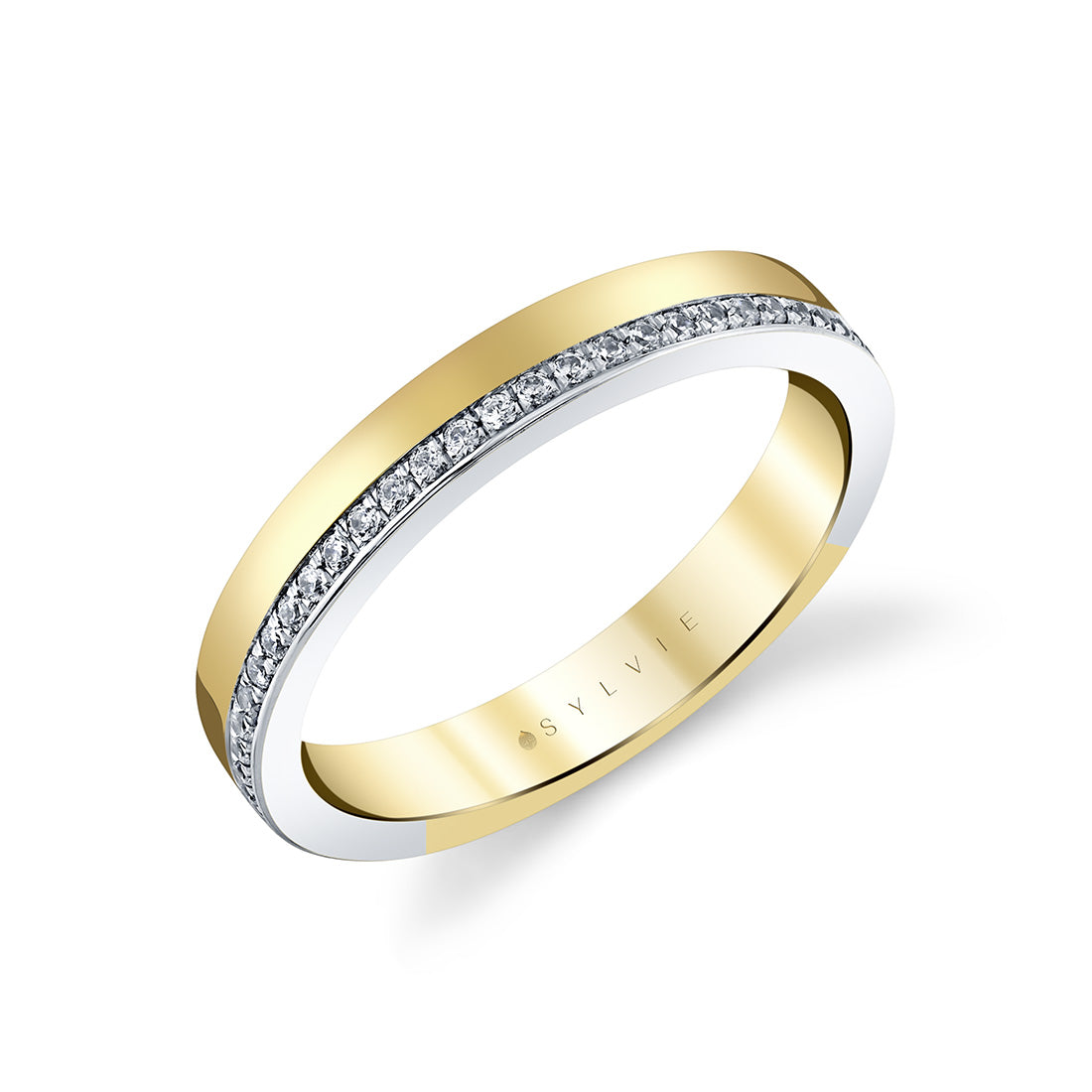 Sylvie 14K Two Tone Auravie Flush Set Diamond Band