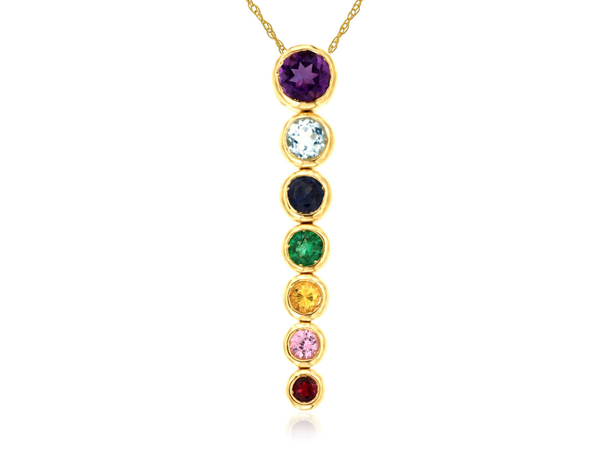 14K Yellow Gold Mixed Color Sapphire Drop Pendant