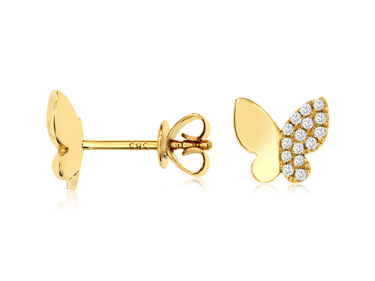14K Yellow Gold Diamond Butterfly Stud Earrings