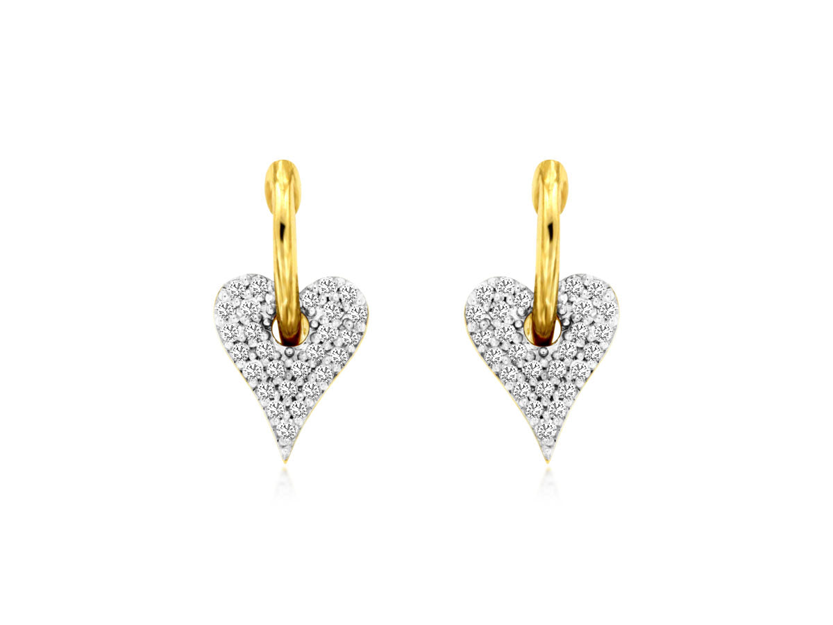 14K Yellow Gold Diamond Heart Earrings