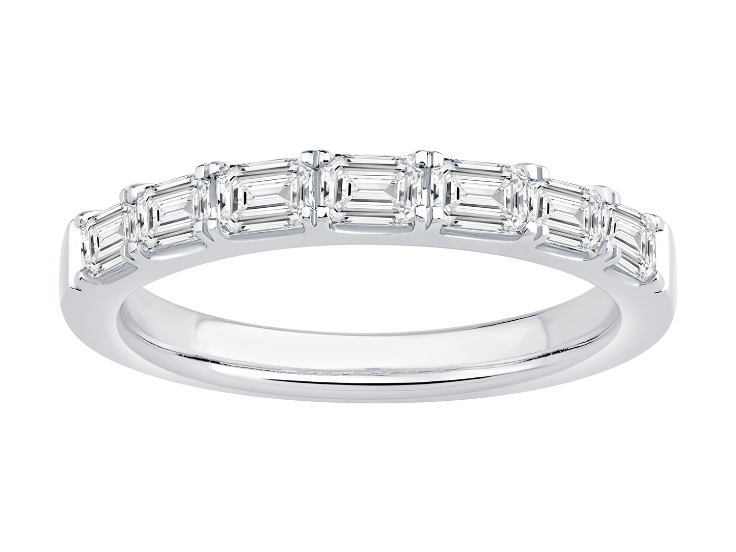 14K White Gold East-West Emerald Lab Grown Diamond Band