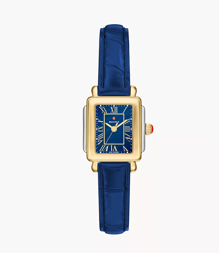 Michele Deco Madison Mini Two-Tone Navy Mother-Of-Pearl Dial Leather Strap Watch