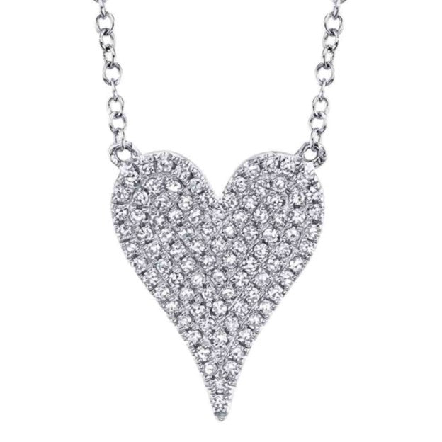 Shy 14K White Gold Diamond Pave Heart Necklace