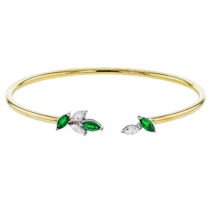 Simon G. 18K Two Tone Marquise Emerald & Diamond Open End Bangle