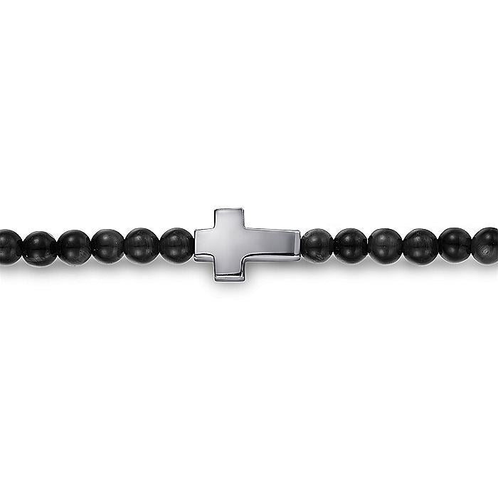 Gabriel Sterling Silver Cross & Onyx Beaded Bracelet