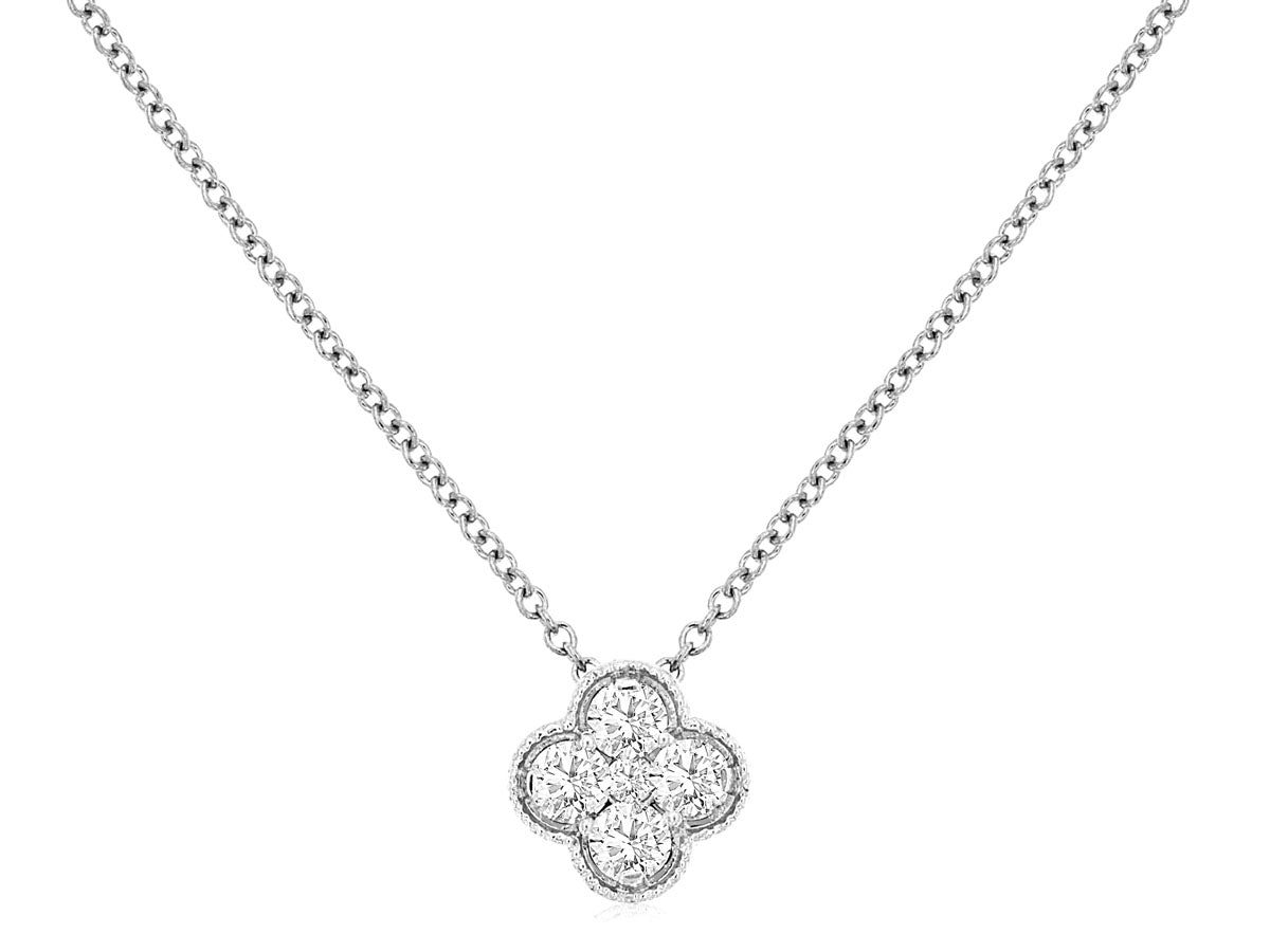 14K White Gold Diamond Clover Pendant