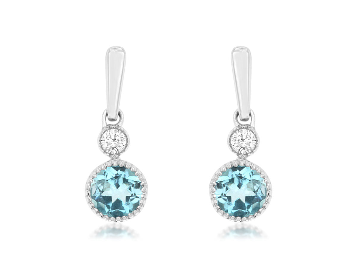 14K White Gold BlueTopaz & Diamond Earrings