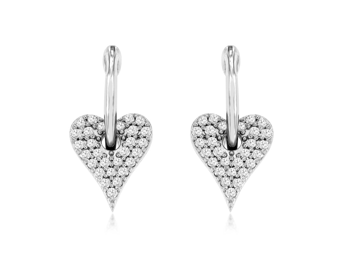14K White Gold Diamond Heart Earrings