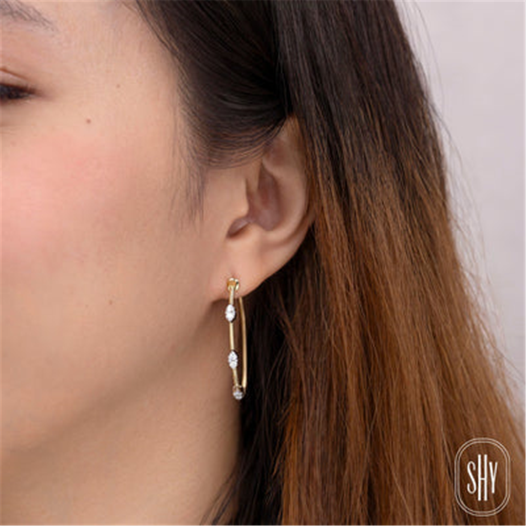 Shy Creation Diamond Station Hoop Earrings