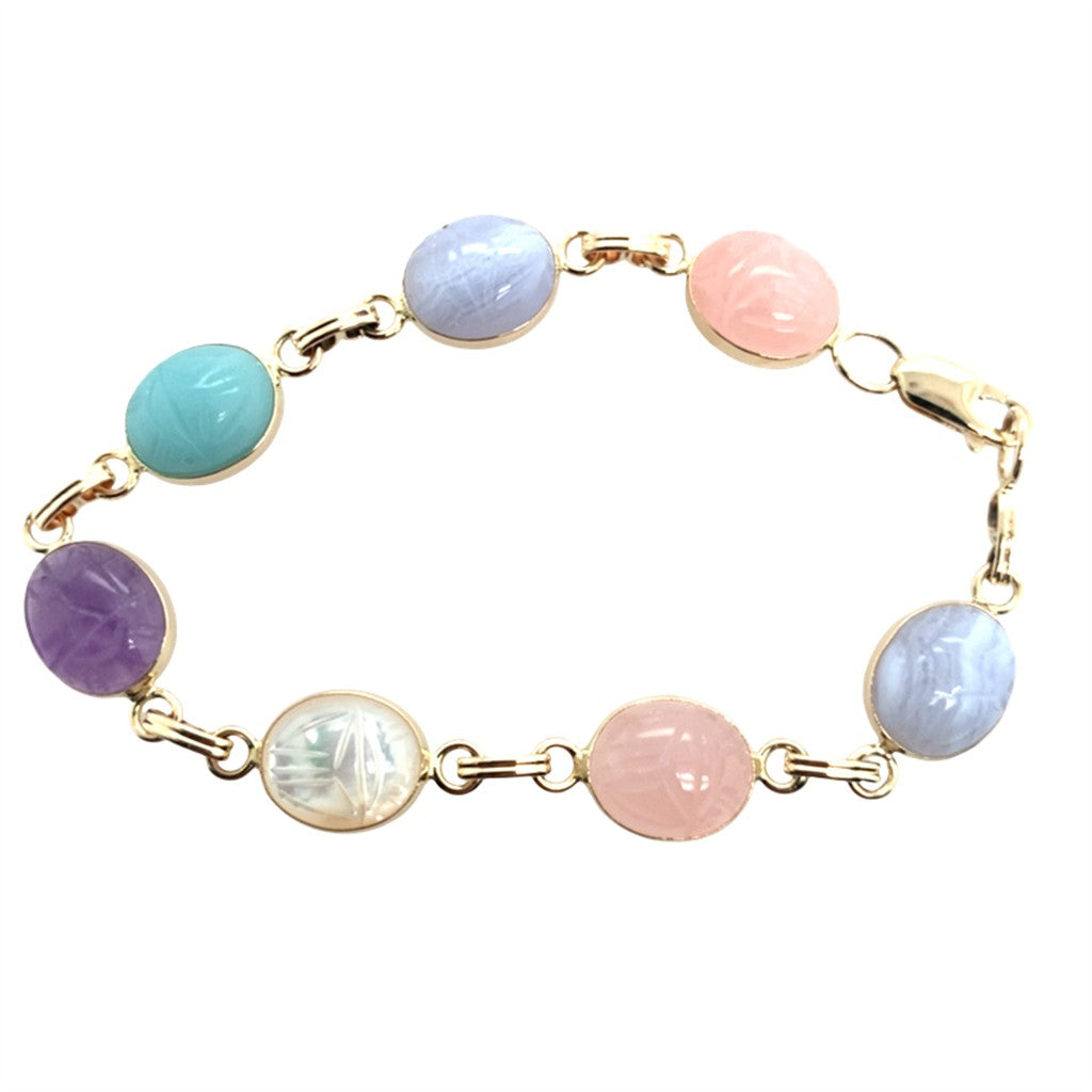 Estate 14K Yellow Gold Multi Stone Cabachon Bracelet