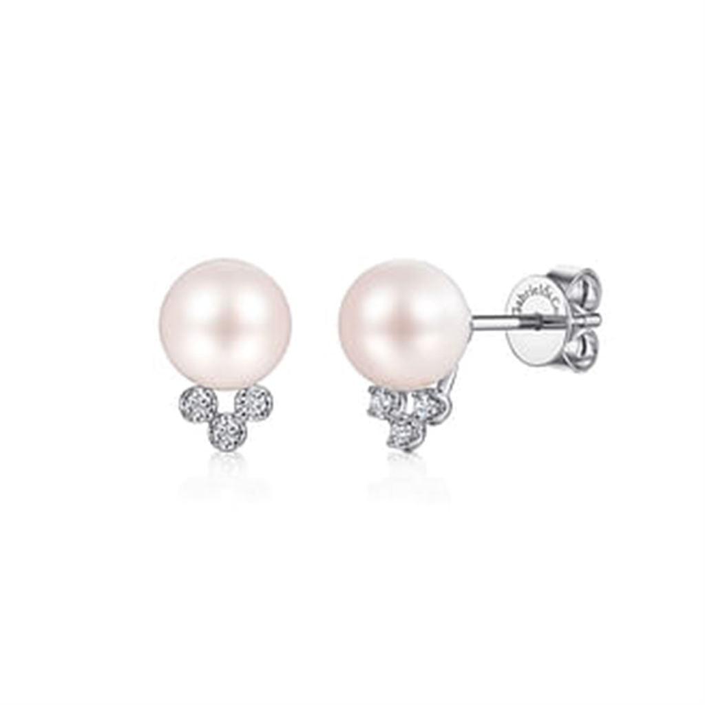Gabriel 14K Pearl and Diamond Stud Earrings