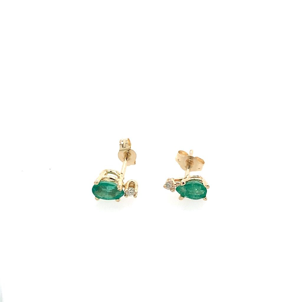 Estate 14K Yellow Gold Emerald Stud Earrings