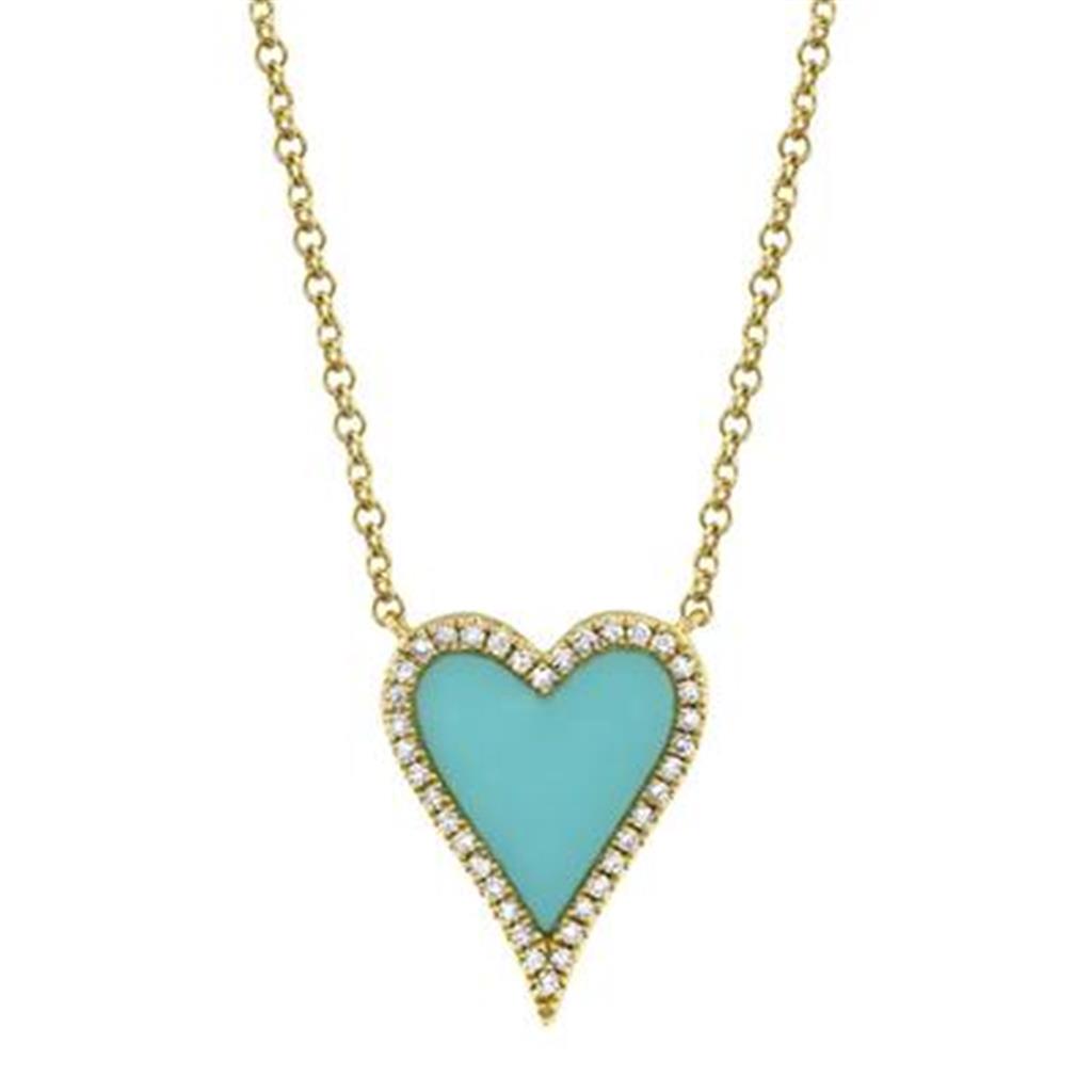 Shy Creation Turquoise & Diamond Heart Pendant