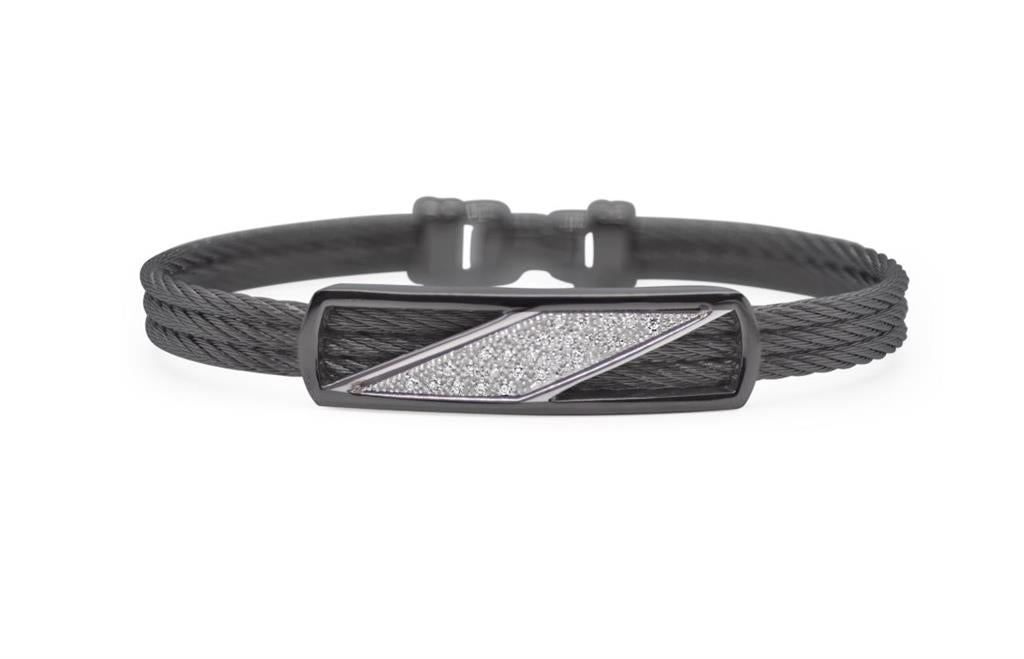 Alor Stainless Steel & 18K White Gold Diamond Station Bracelet