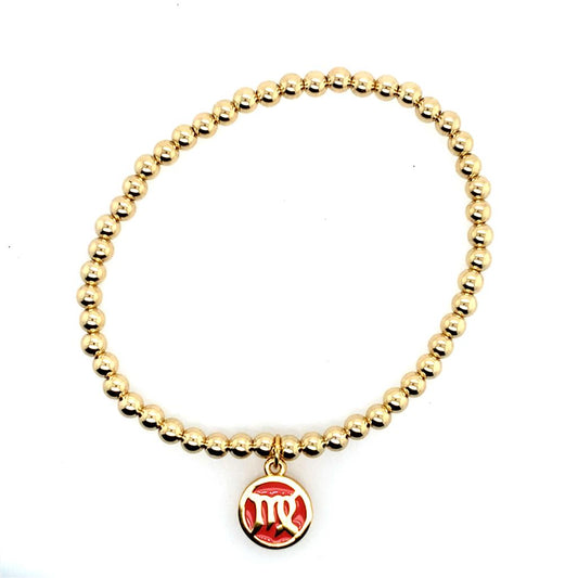 Dee Berkley Gold Filled 4Mm Beaded Bracelet with Enamel Virgo Zodiac Charm