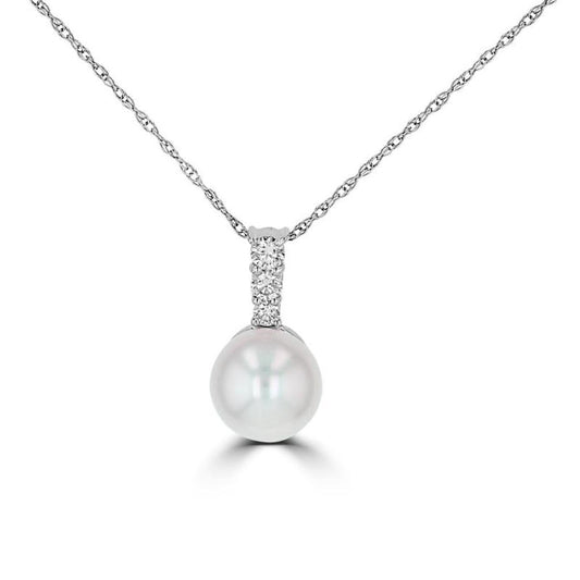 14K White Gold Pearl Pendent with Diamonds