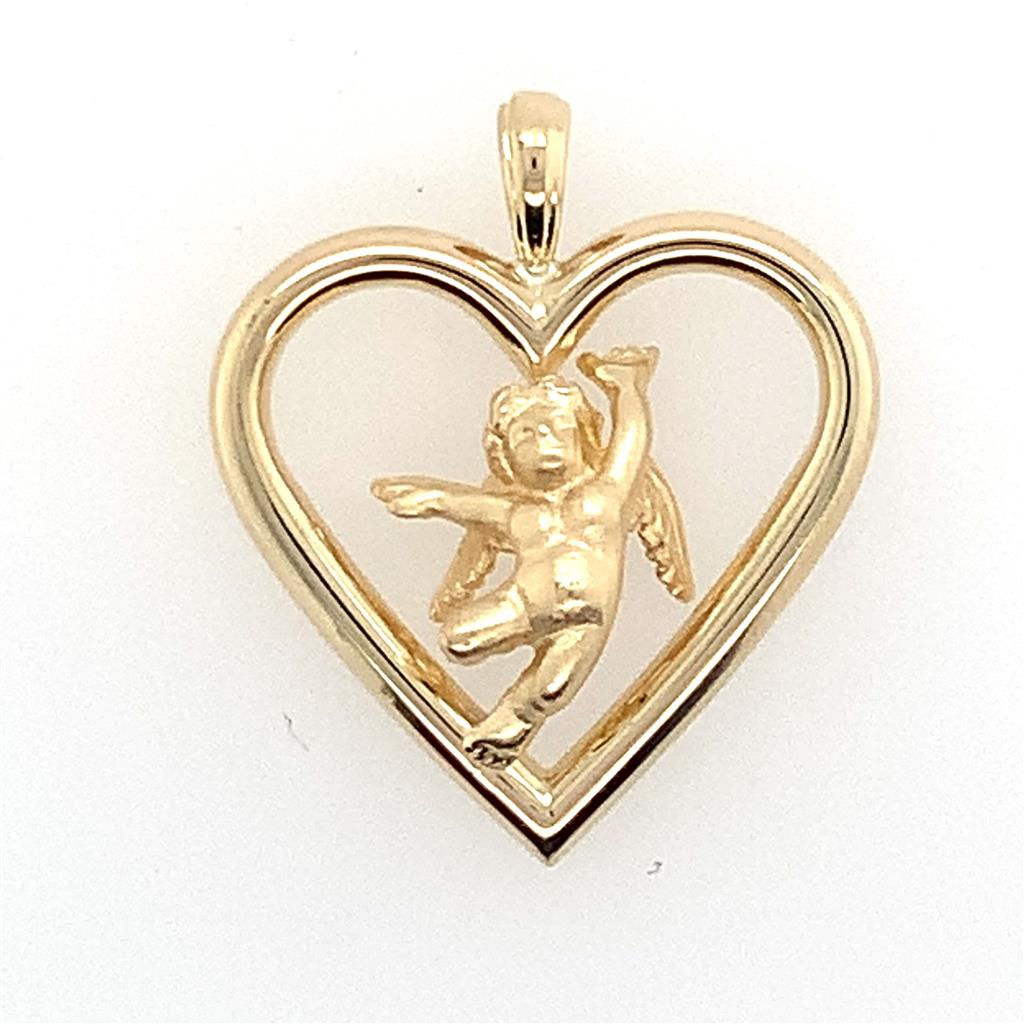 Estate 14K Gold Cherub Heart Pendant