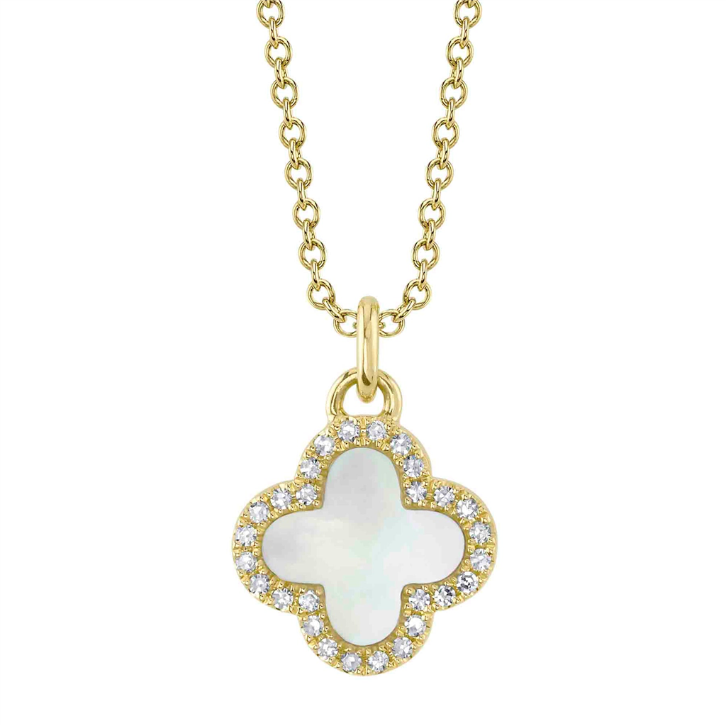 Shy 14Ky Pearl Clover & Diamond Halo Pendant