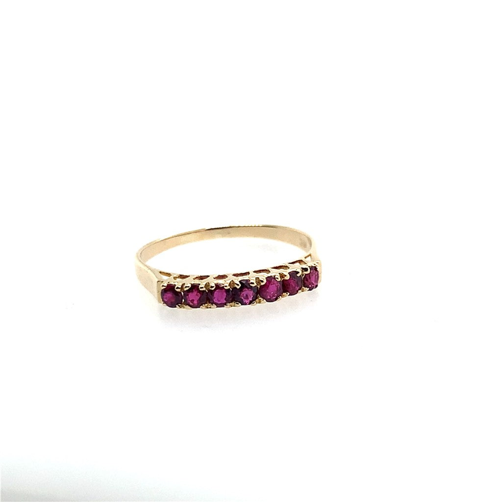 Estate 14K Yellow Gold Round 7 Stone Ruby Band