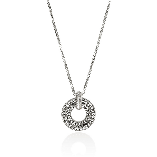 John Hardy Silver Diamond Pave Icon Link Double Circle Necklace