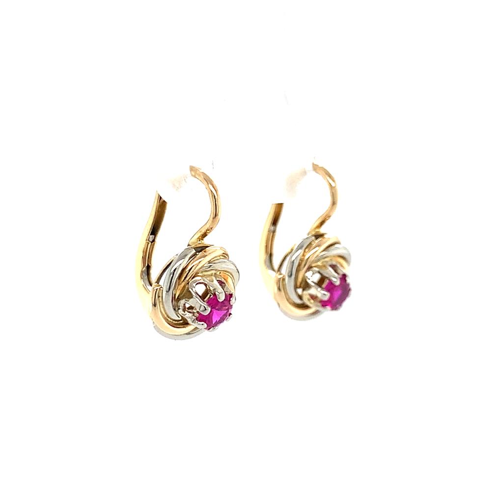 Estate 18K Two-Tone Red Stone Earrings