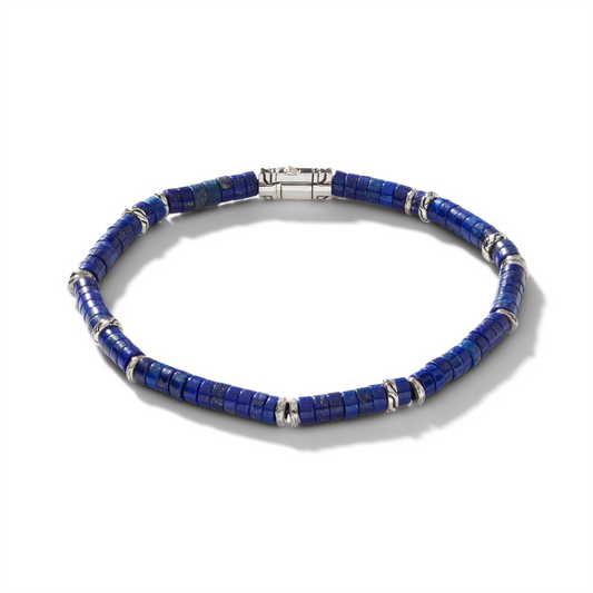 John Hardy Silver Heishe Lapis Lazuli Beaded Bracelet