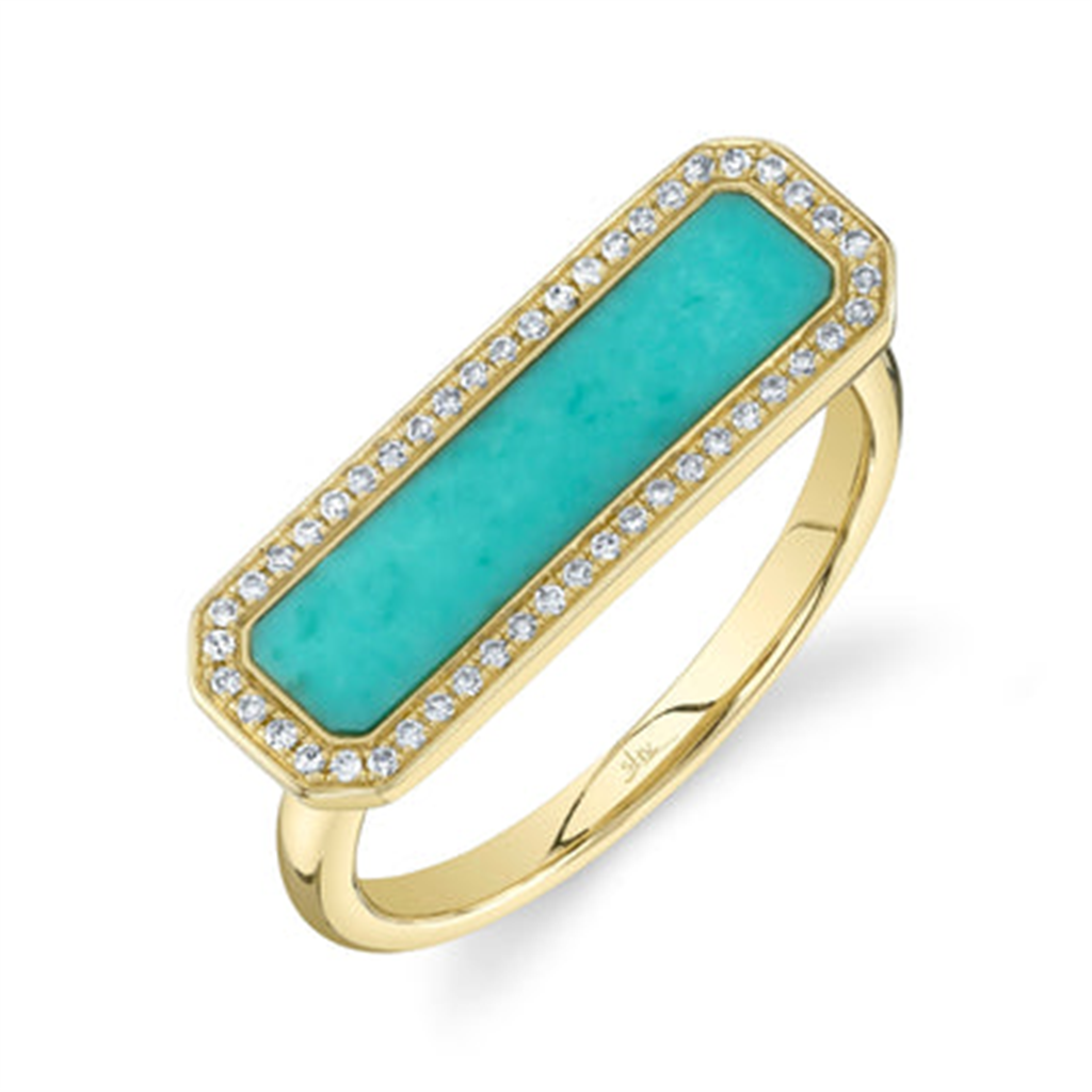 Shy Creation Diamond & Turquoise Bar Ring