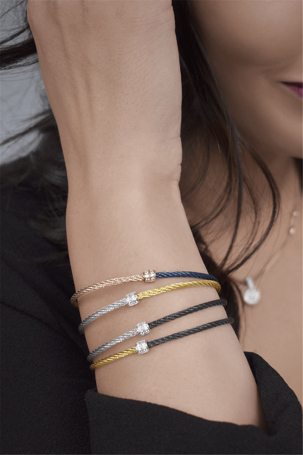 Alor Circle 18K/Ss Dia Cable Bracelet Grey/Black