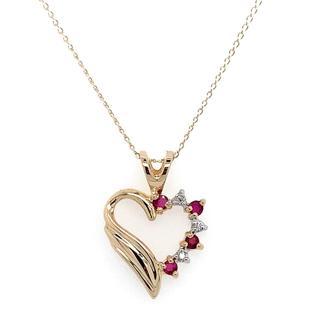 Estate 14K Yellow Gold & Ruby Heart Necklace