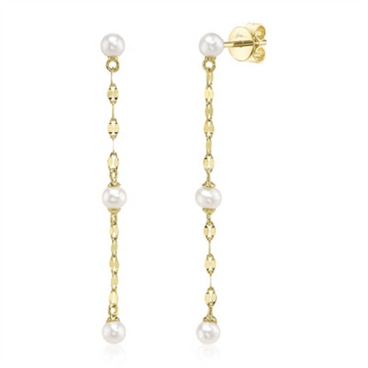 Shy Creation Cultured Pearl Sparkle Chain Earrings