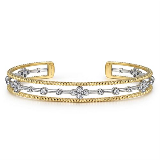 Gabriel 14K White And Yellow Gold Diamond Bujukan Cuff Bangle