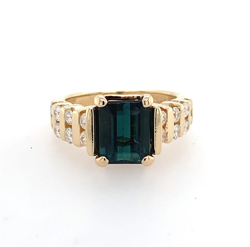 Estate 14K Yellow Gold Tourmaline & Diamond Ring
