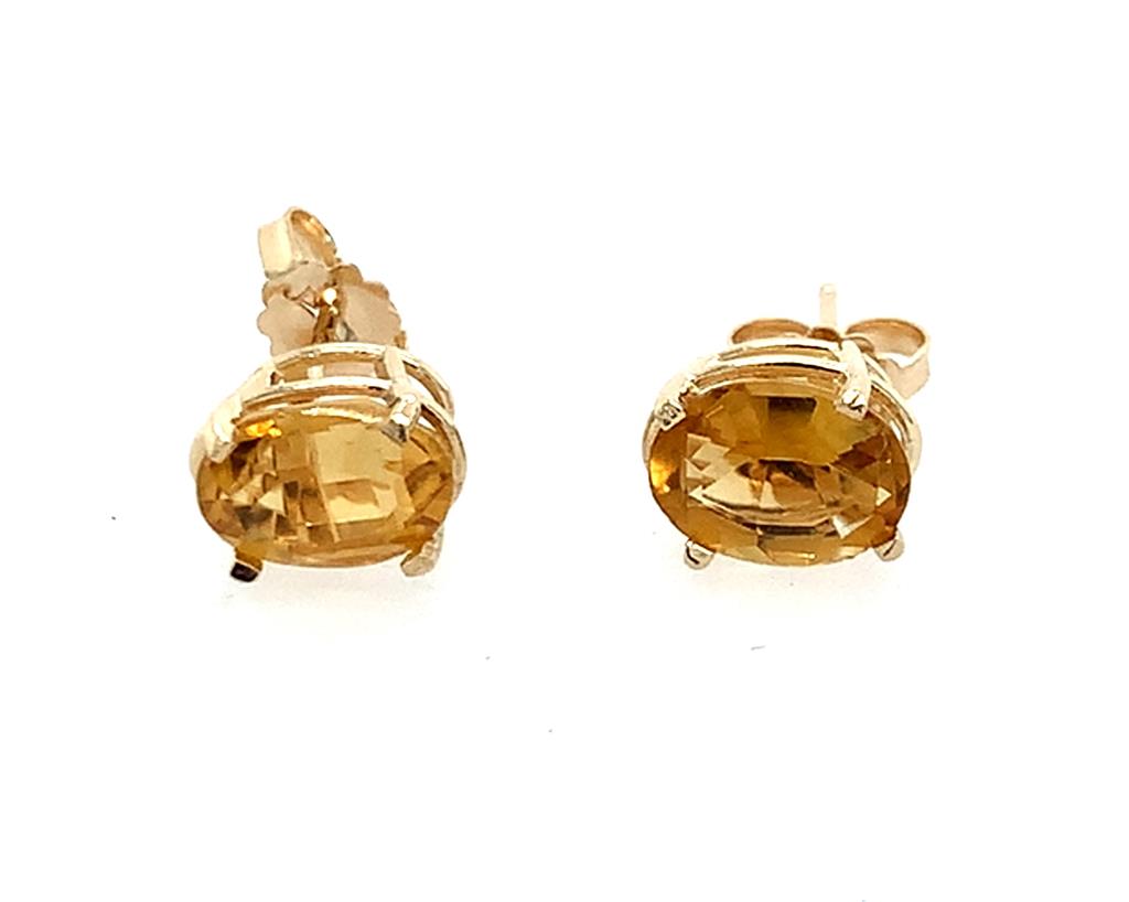Estate 14K Yellow Gold Citrine Stud Earrings