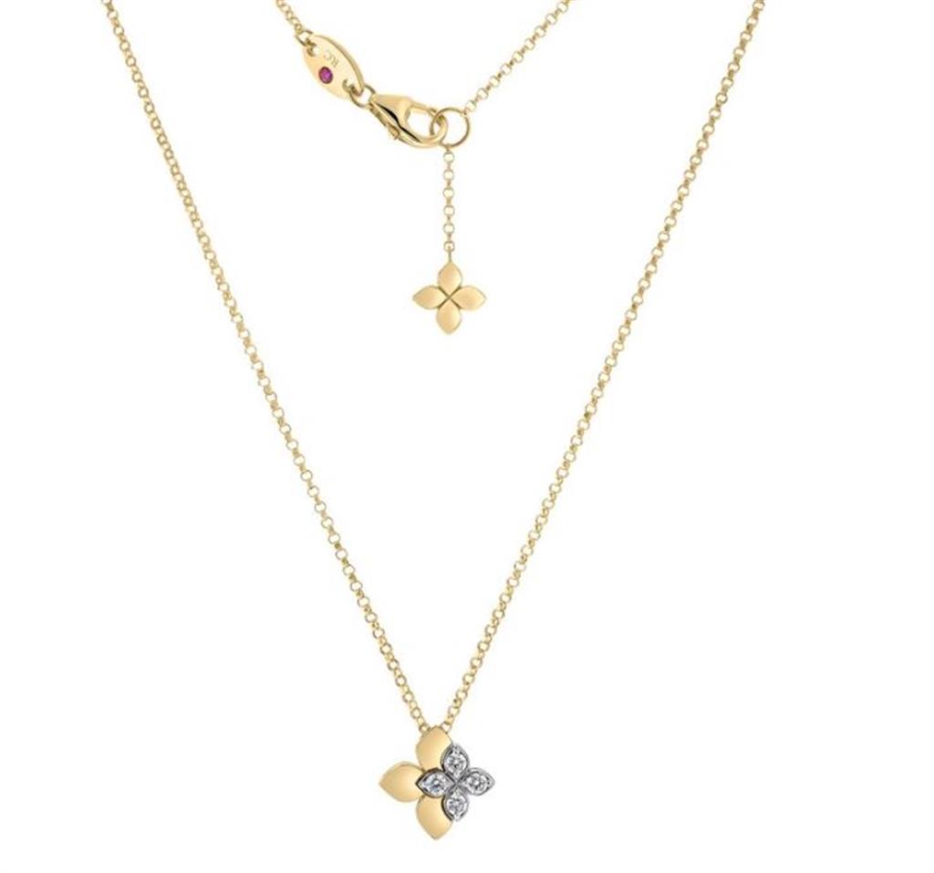 Roberto Coin 18K Yellow & White Gold Tiny Princess Diamond Double Flower Pendant