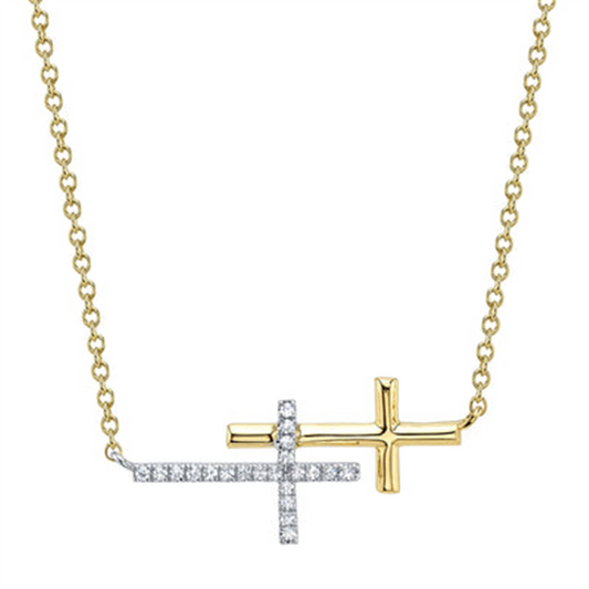 Shy Creation Diamond Sideways Cross Necklace