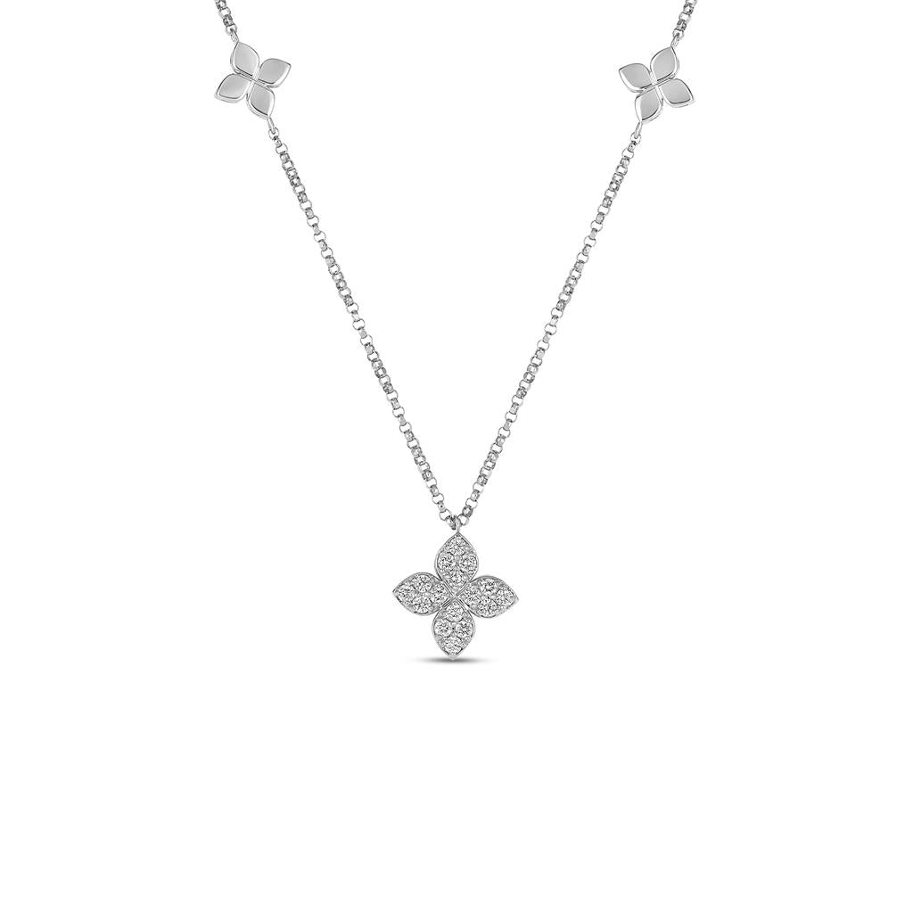 Roberto Coin Love By The Inch Diamond & Polished Flower Station Necklace