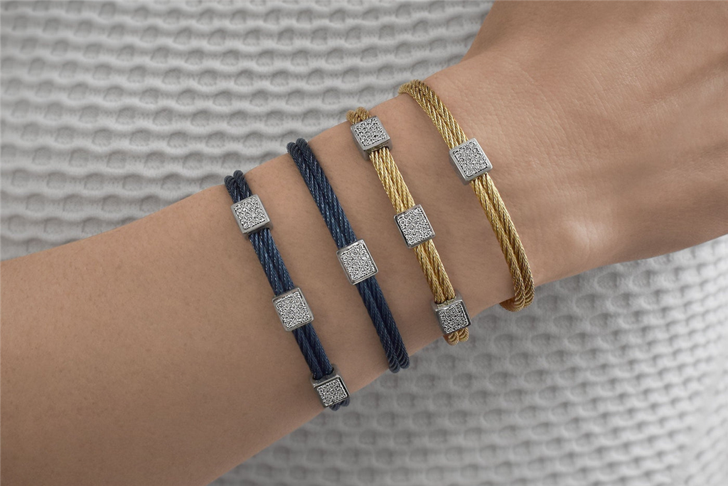 ALOR Navy Cable Diamond Station Bracelet